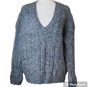 VINCE v-neck sweater chunky cable Knit gray cashmere wool blend grey black sz M
